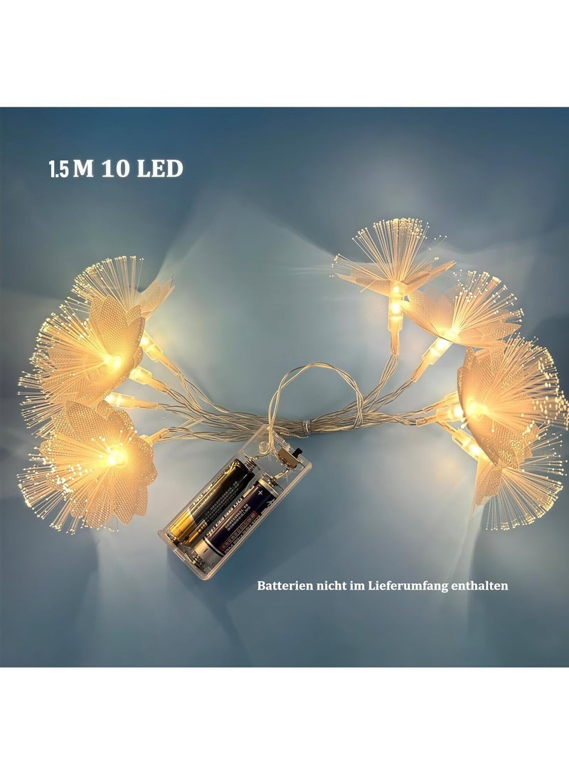 LED string lights for curtains and bedrooms, fiber optic flower LED strings, 1.5 meters long, USB powered, suitable for Eid parties, home, bedroom, and indoor/outdoor wall decoration (warm white light). - Image 2